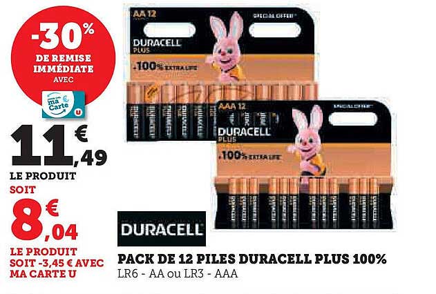 PACK DE 12 PILES DURACELL PLUS 100%