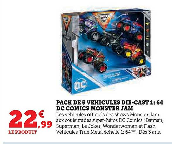 PACK DE 5 VEHICULES DIE-CAST 1: 64 DC COMICS MONSTER JAM