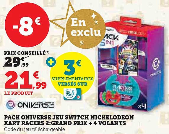 PACK ONIVERSE JEU SWITCH NICKELODEON KART RACERS 2 : GRAND PRIX + 4 VOLANTS