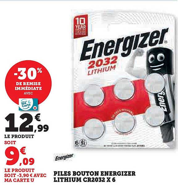 PILES BOUTON ENERGIZER LITHIUM CR2032 X 6