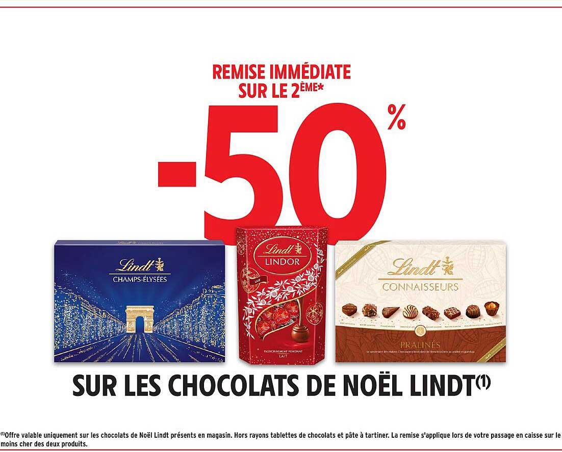 -50 % SUR LES CHOCOLATS DE NOËL LINDT