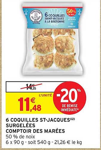 6 COQUILLES ST-JACQUES SURGELÉES COMPTOIR DES MARÉES