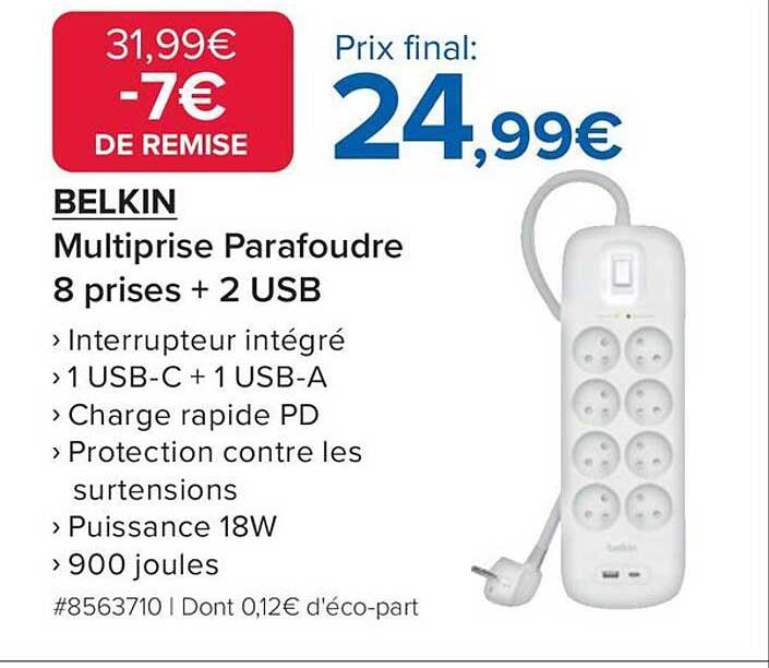 BELKIN Multiprise Parafoudre 8 prises + 2 USB