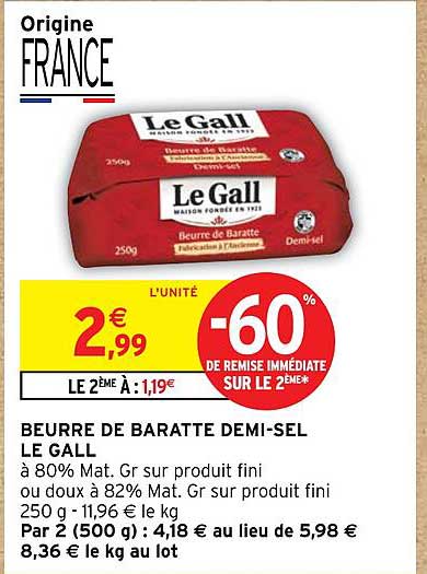 BEURRE DE BARATTE DEMI-SEL LE GALL