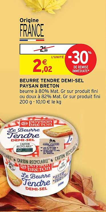 BEURRE TENDRE DEMI-SEL PAYSAN BRETON