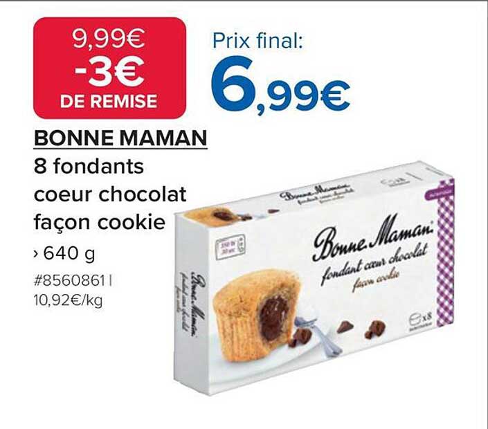 BONNE MAMAN 8 fondants coeur chocolat façon cookie