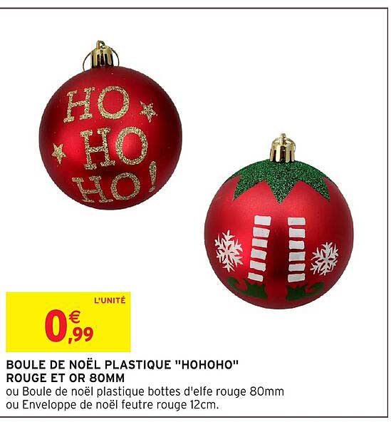 BOULE DE NOËL PLASTIQUE "HOHO" ROUGE ET OR 80MM