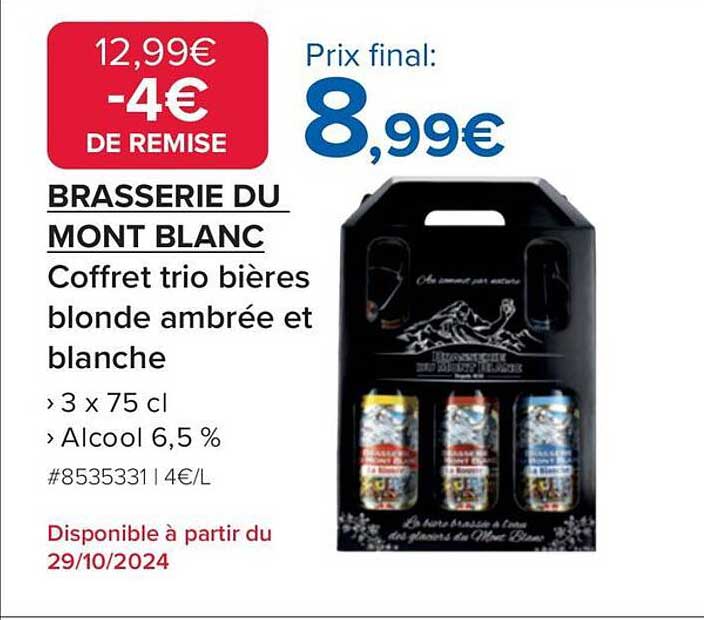 BRASSERIE DU MONT BLANC  
Coffret trio bières blonde ambrée et blanche