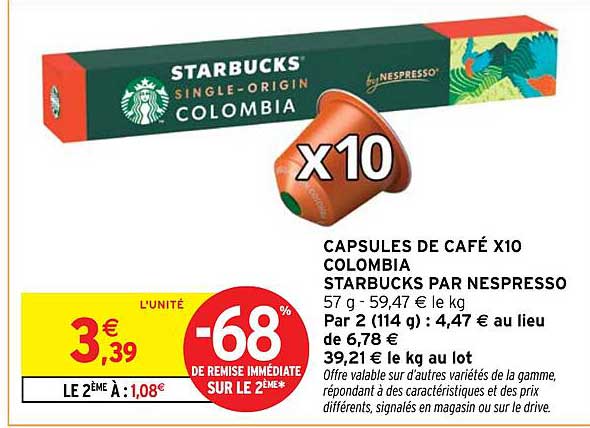 CAPSULES DE CAFÉ X10 COLOMBIA STARBUCKS PAR NESPRESSO