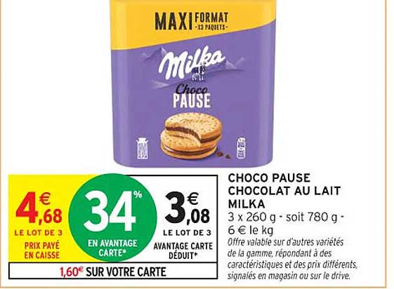 CHOCO PAUSE CHOCOLAT AU LAIT MILKA