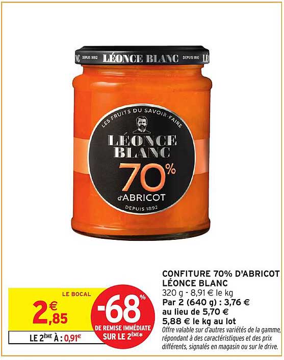 CONFITURE 70% D'ABRICOT LÉONCE BLANC