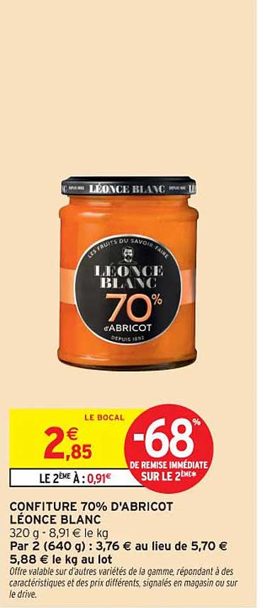 CONFITURE 70% D'ABRICOT LÉONCE BLANC