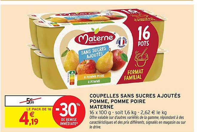 COUPELLES SANS SUCRES AJOUTÉS POMME, POMME POIRE MATERNE