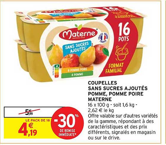 COUPELLES SANS SUCRES AJOUTÉS POMME, POMME POIRE MATERNE