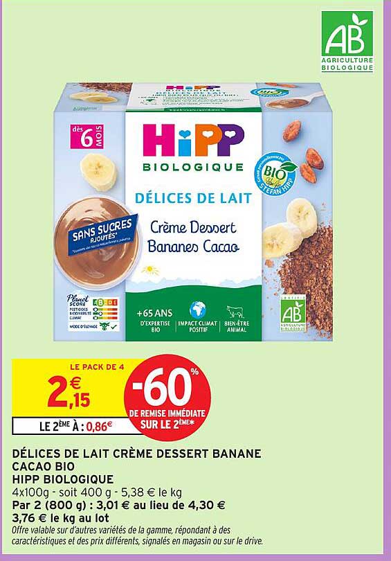 DÉLICES DE LAIT CRÈME DESSERT BANANE CACAO BIO