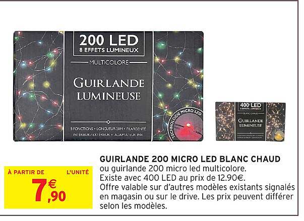 GUIRLANDE 200 MICRO LED BLANC CHAUD