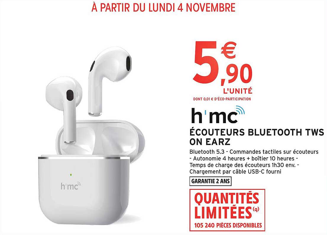 h'mc ÉCOUTEURS BLUETOOTH TWS ON EARZ