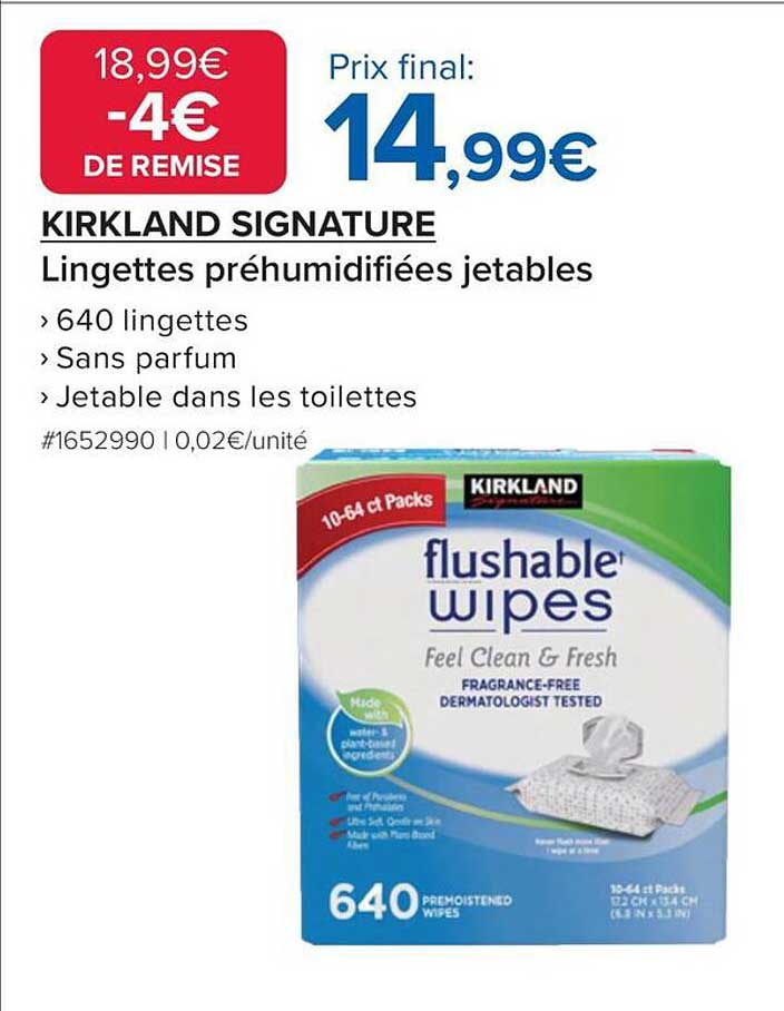 KIRKLAND SIGNATURE Lingettes préhumidiifiées jetables