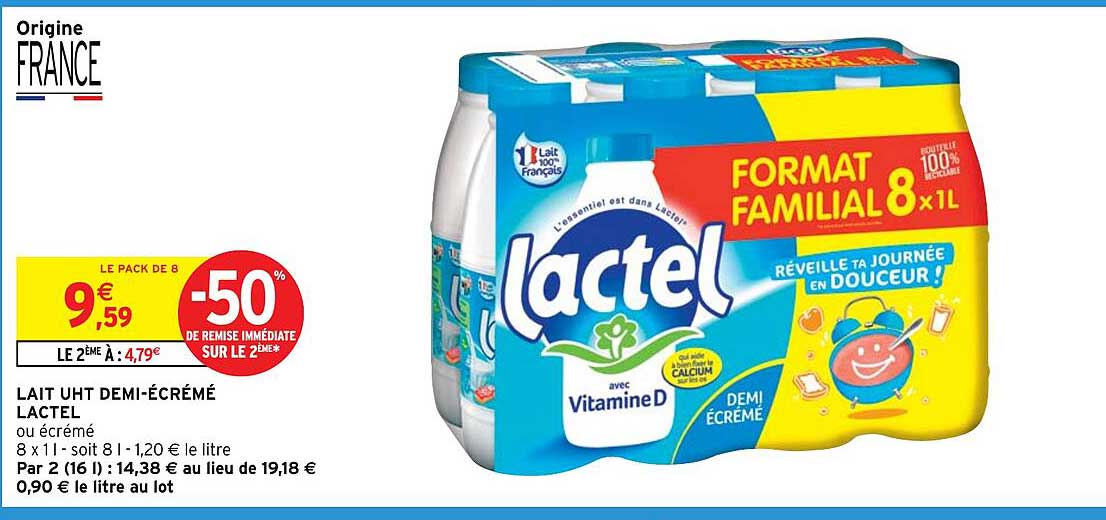 LAIT UHT DEMI-ÉCRÉMÉ LACTEL