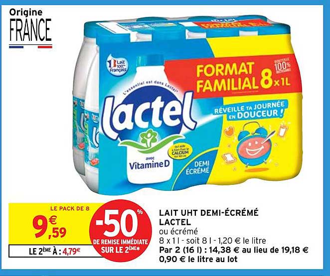 LAIT UHT DEMI-ÉCRÉMÉ LACTEL