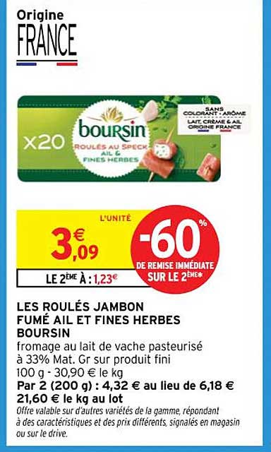 LES ROULÉS JAMBON FUMÉ AIL ET FINES HERBES BOURSIN