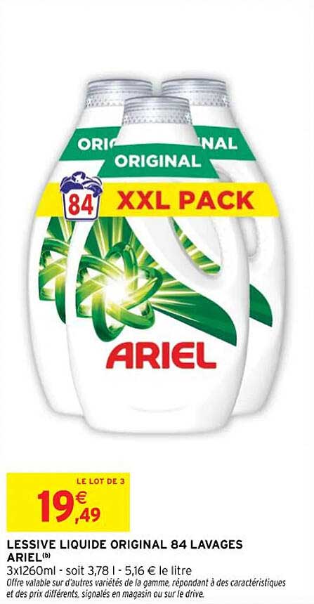 LESSIVE LIQUIDE ORIGINAL 84 LAVAGES ARIEL