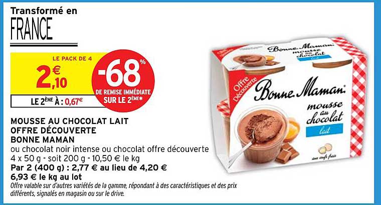 Mousse au chocolat lait OFFRE DÉCOUVERTE BONNE MAMAN