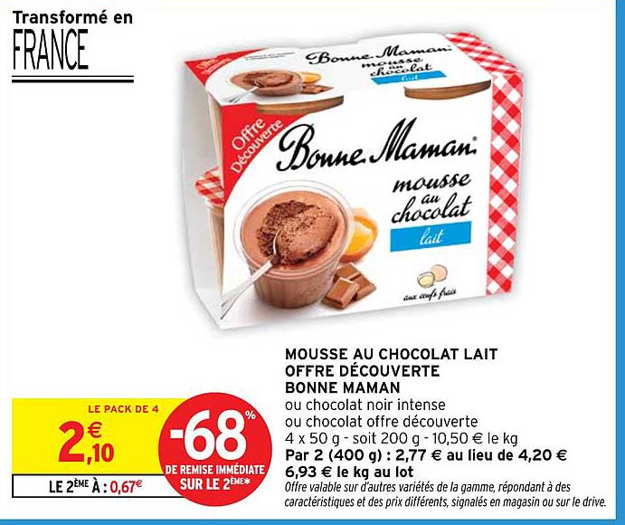 Mousse au chocolat lait OFFRE DÉCOUVERTE BONNE MAMAN