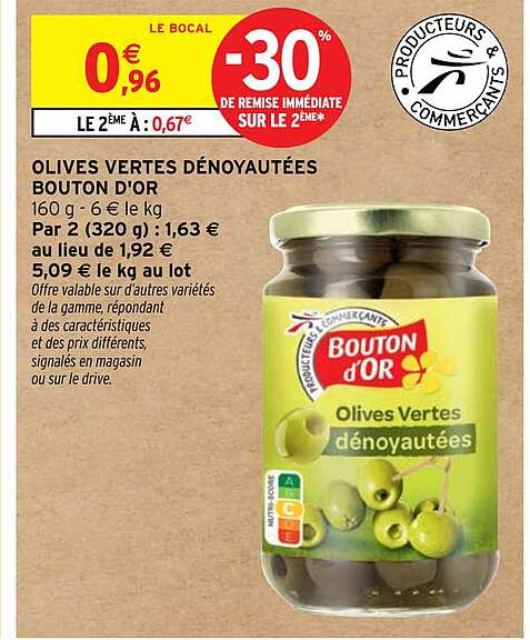 OLIVES VERTES DÉNOYAUTÉES BOUTON D'OR