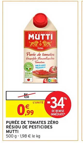 PURÉE DE TOMATES ZÉRO RÉSIDU DE PESTICIDES MUTTI