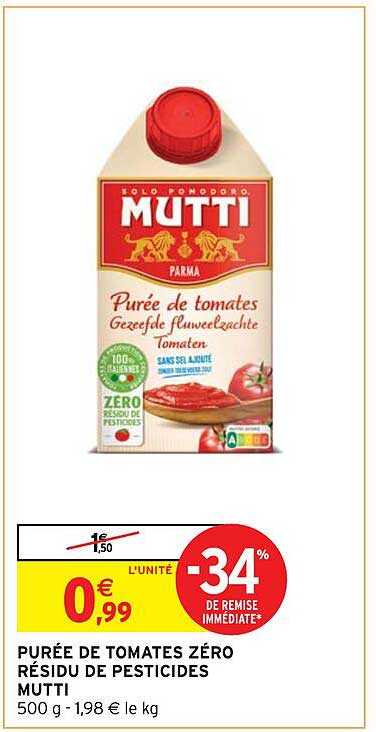 PURÉE DE TOMATES ZÉRO RÉSIDU DE PESTICIDES MUTTI