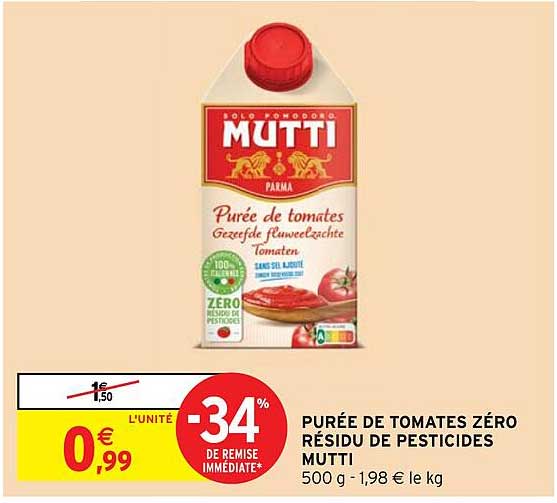 PURÉE DE TOMATES ZÉRO RÉSIDU DE PESTICIDES MUTTI