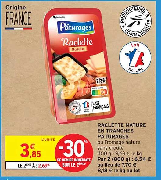 RACLETTE NATURE EN TRANCHES PÂTURAGES