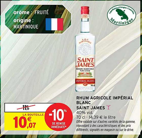 RHUM AGRICOLE IMPÉRIAL BLANC SAINT JAMES