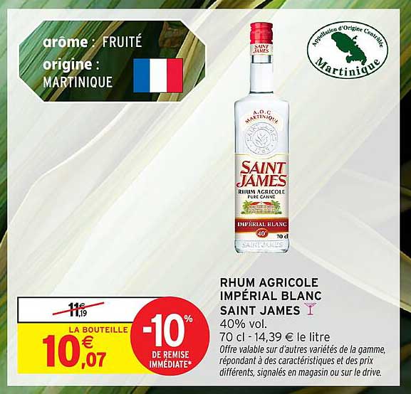 RHUM AGRICOLE IMPÉRIAL BLANC SAINT JAMES