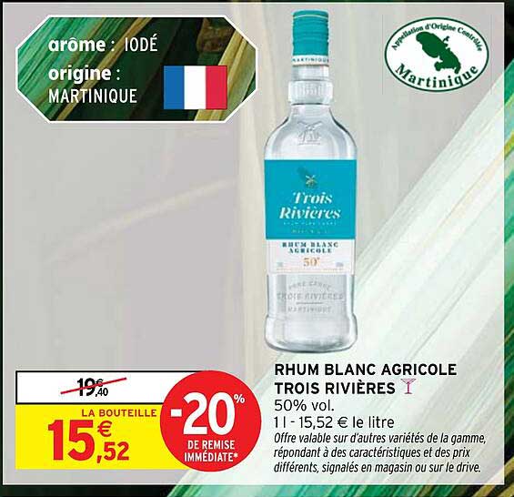 RHUM BLANC AGRICOLE TROIS RIVIÈRES