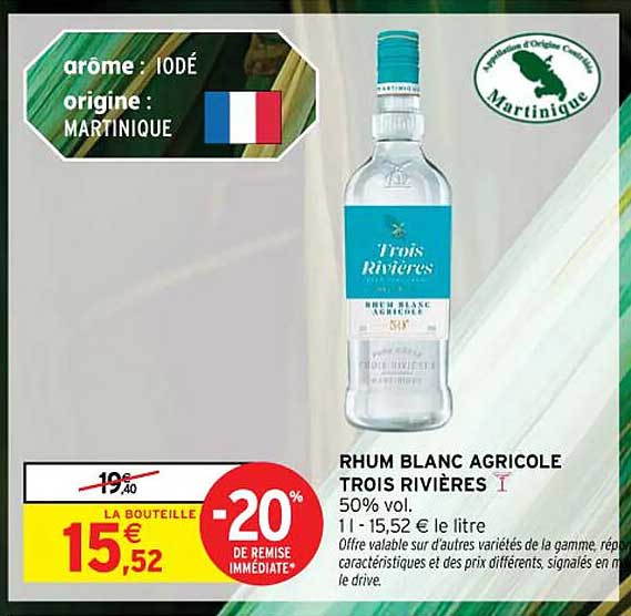 RHUM BLANC AGRICOLE TROIS RIVIÈRES