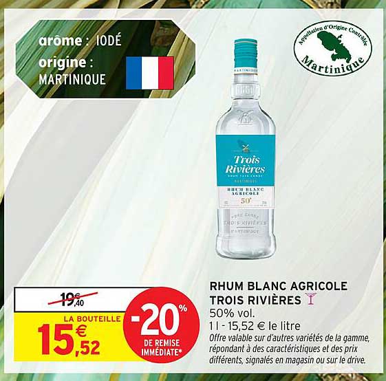 Rhum blanc agricole Trois Rivières