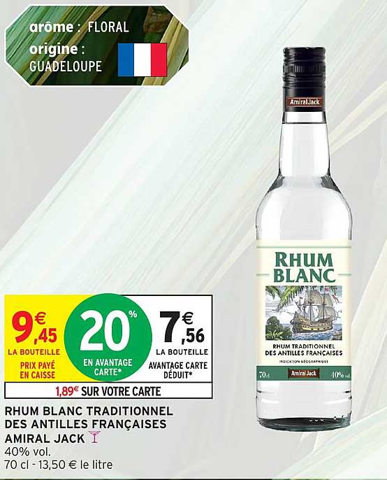 RHUM BLANC TRADITIONNEL DES ANTILLES FRANÇAISES AMIRAL JACK