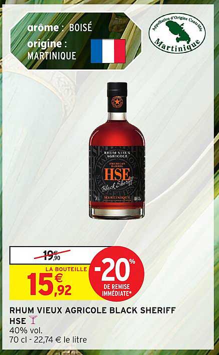 RHUM VIEUX AGRICOLE BLACK SHERIFF HSE