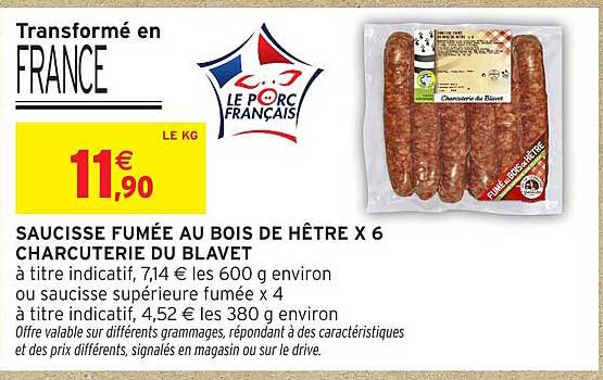 SAUCISSE FUMÉE AU BOIS DE HÊTRE X 6 CHARCUTERIE DU BLAVET