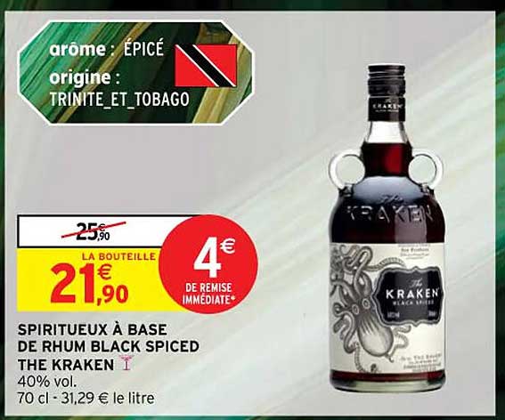 SPIRITEUX À BASE DE RHUM BLACK SPICED THE KRAKEN