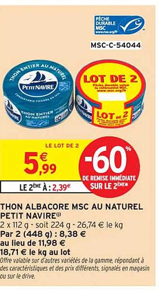 THON ALBACORE MSC AU NATUREL PETIT NAVIRE