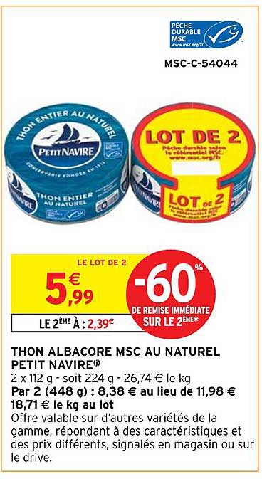 THON ALBACORE MSC AU NATUREL PETIT NAVIRE