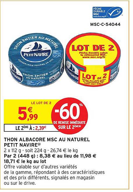 THON ALBACORE MSC AU NATUREL PETIT NAVIRE