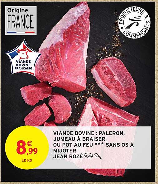 VIANDE BOVINE : PALERON, JUMEAU À BRAISER OU POT AU FEU *** SANS OS À MIJOTER