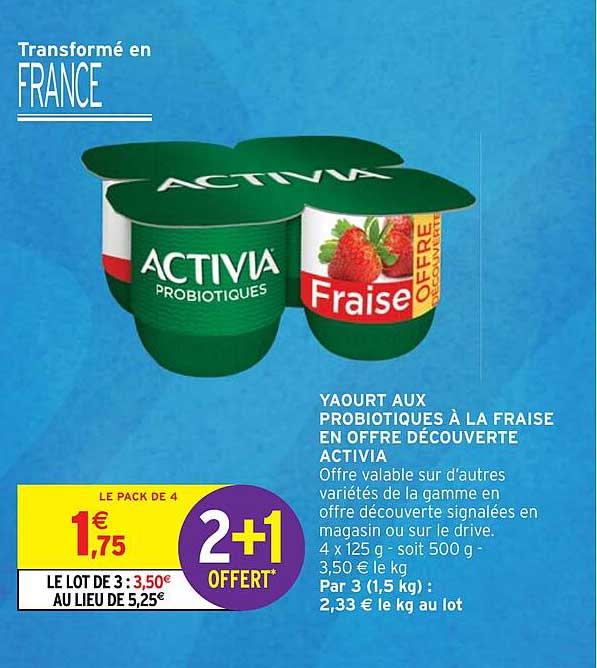 YAOURT AUX PROBIOTIQUES À LA FRAISE EN OFFRE DÉCOUVERTE ACTIVIA