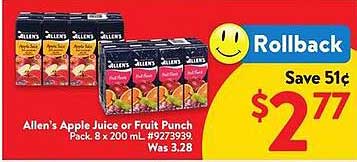 Allen's Apple Juice or Fruit Punch