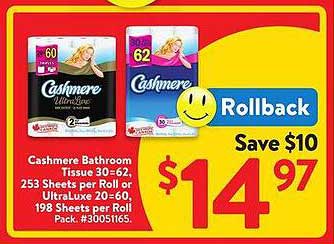 Cashmere Bathroom Tissue 30-62, 253 Sheets per Roll or UltraLuxe 20-60, 198 Sheets per Roll