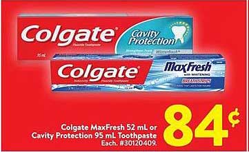 Colgate MaxFresh or Cavity Protection Toothpaste